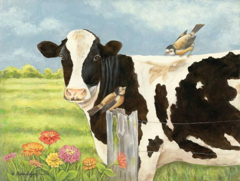 Spring Meadow Cow Black Ornate Wood Framed Art Print with Double Matting by Babbitt, Gwendolyn