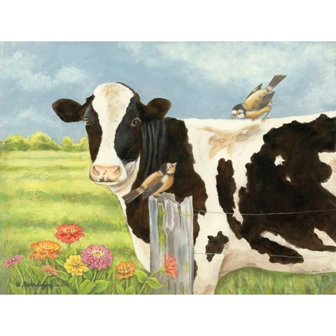 Spring Meadow Cow White Modern Wood Framed Art Print by Babbitt, Gwendolyn