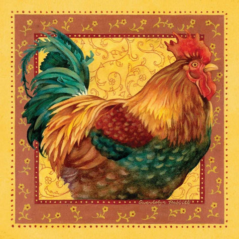 Country Rooster I Black Modern Wood Framed Art Print with Double Matting by Babbitt, Gwendolyn