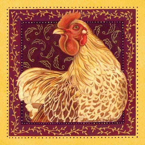 Country Hen II White Modern Wood Framed Art Print with Double Matting by Babbitt, Gwendolyn