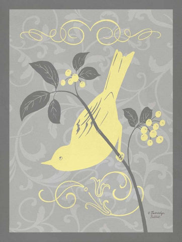 Grey and Yellow Bird I Black Ornate Wood Framed Art Print with Double Matting by Babbitt, Gwendolyn