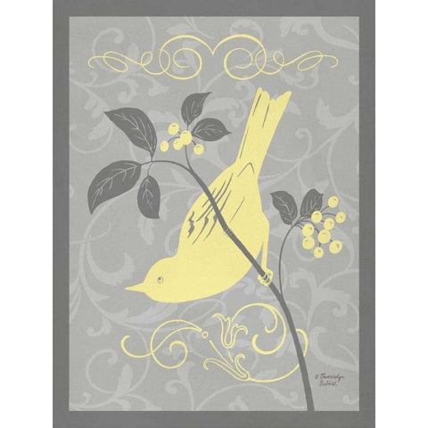 Grey and Yellow Bird I White Modern Wood Framed Art Print by Babbitt, Gwendolyn