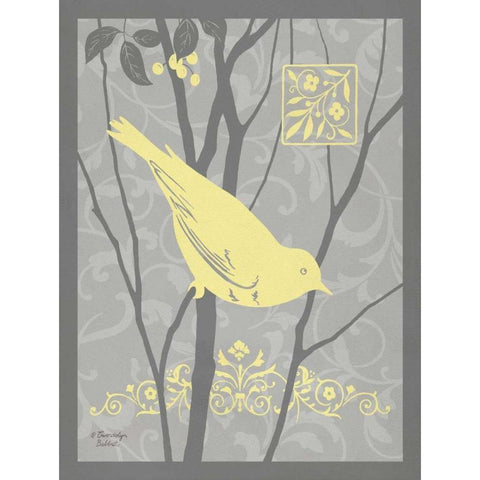 Grey and Yellow Bird II Black Modern Wood Framed Art Print with Double Matting by Babbitt, Gwendolyn