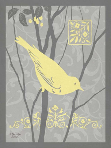 Grey and Yellow Bird II White Modern Wood Framed Art Print with Double Matting by Babbitt, Gwendolyn