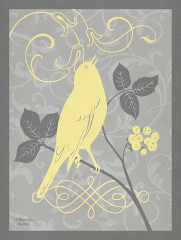 Grey and Yellow Bird III White Modern Wood Framed Art Print with Double Matting by Babbitt, Gwendolyn