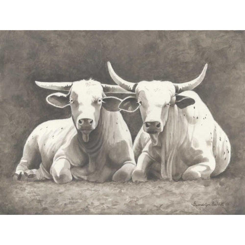 Two White Bulls White Modern Wood Framed Art Print by Babbitt, Gwendolyn