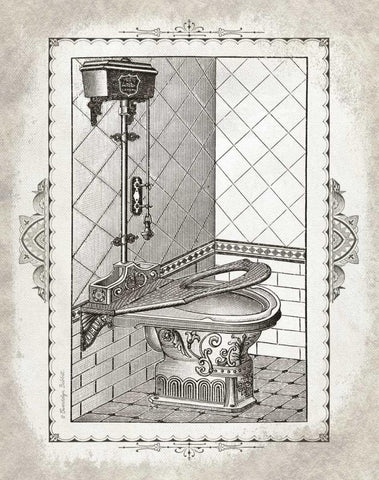 Victorian Toilet II White Modern Wood Framed Art Print with Double Matting by Babbitt, Gwendolyn