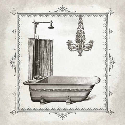 Tub and Chandelier I Black Modern Wood Framed Art Print with Double Matting by Babbitt, Gwendolyn