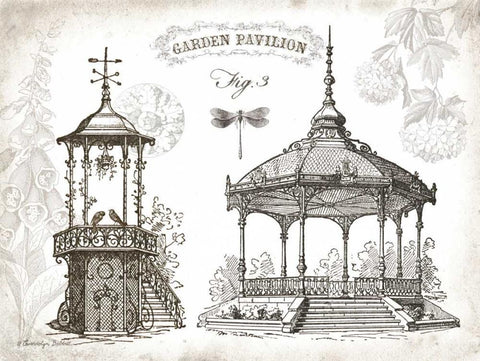 Garden Pavilions Black Ornate Wood Framed Art Print with Double Matting by Babbitt, Gwendolyn