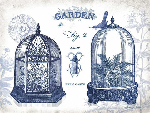 Garden Cloches Indigo White Modern Wood Framed Art Print with Double Matting by Babbitt, Gwendolyn