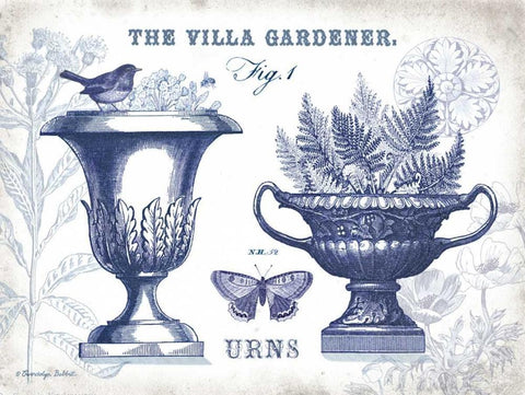 Garden Urns Indigo White Modern Wood Framed Art Print with Double Matting by Babbitt, Gwendolyn