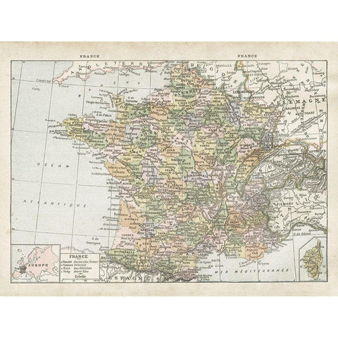 France Map Gold Ornate Wood Framed Art Print with Double Matting by Babbitt, Gwendolyn