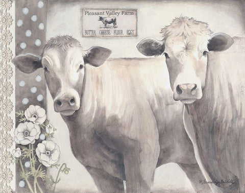 Two Cream Cows Black Ornate Wood Framed Art Print with Double Matting by Babbitt, Gwendolyn