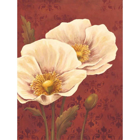 Poppies on Red Gold Ornate Wood Framed Art Print with Double Matting by Belamar, Ella