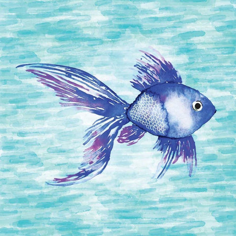 Deep Sea Blue Fish White Modern Wood Framed Art Print with Double Matting by Berrenson, Sara