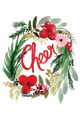 Cheer Wreath White Modern Wood Framed Art Print with Double Matting by Berrenson, Sara