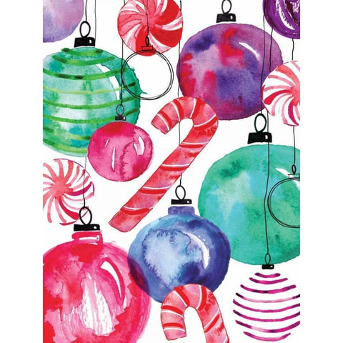 Candy Cane Ornaments White Modern Wood Framed Art Print by Berrenson, Sara