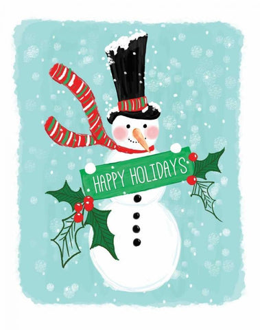 Holiday Snowman Black Ornate Wood Framed Art Print with Double Matting by Berrenson, Sara