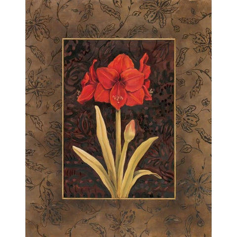 Damask Amaryllis Gold Ornate Wood Framed Art Print with Double Matting by Brent, Paul