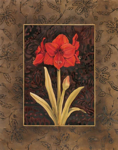 Damask Amaryllis Black Ornate Wood Framed Art Print with Double Matting by Brent, Paul