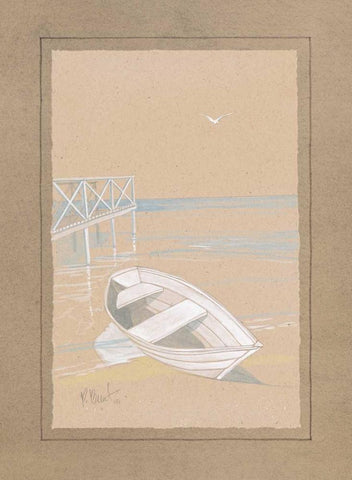 White Dinghy White Modern Wood Framed Art Print with Double Matting by Brent, Paul