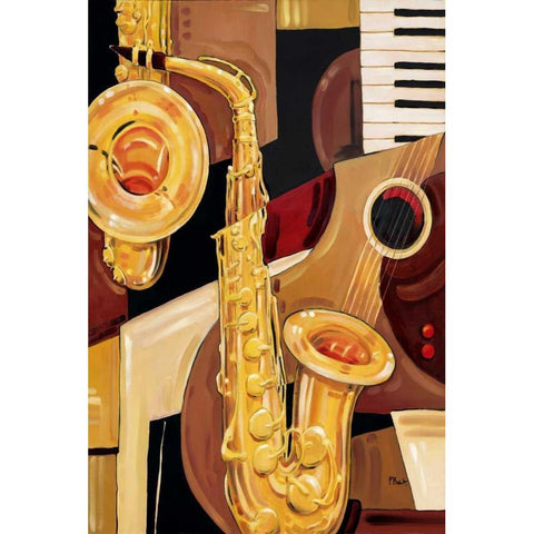 Abstract Sax Gold Ornate Wood Framed Art Print with Double Matting by Brent, Paul