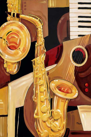 Abstract Sax White Modern Wood Framed Art Print with Double Matting by Brent, Paul