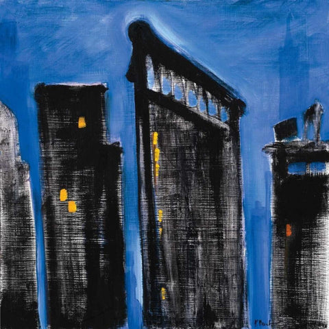 Blue Cityscape Black Modern Wood Framed Art Print with Double Matting by Brent, Paul