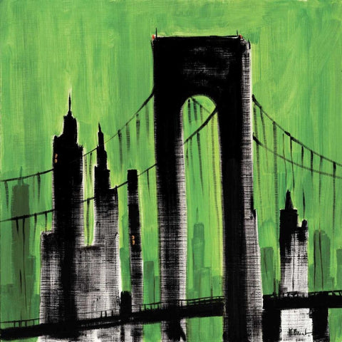 Green Cityscape Black Ornate Wood Framed Art Print with Double Matting by Brent, Paul