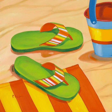 Green Flip Flops White Modern Wood Framed Art Print by Brent, Paul