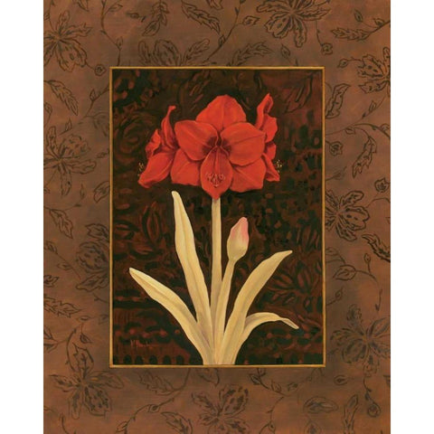 Damask Amaryllis White Modern Wood Framed Art Print by Brent, Paul