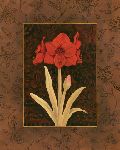 Damask Amaryllis White Modern Wood Framed Art Print with Double Matting by Brent, Paul