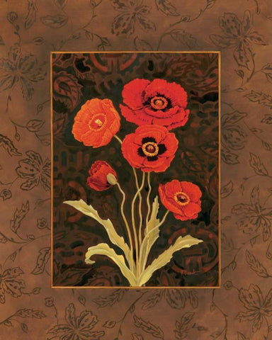 Damask Poppy Black Ornate Wood Framed Art Print with Double Matting by Brent, Paul