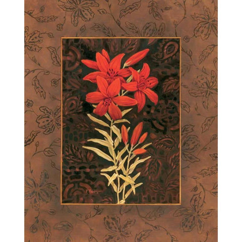 Damask Lily Black Modern Wood Framed Art Print with Double Matting by Brent, Paul