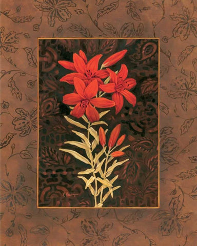 Damask Lily Black Ornate Wood Framed Art Print with Double Matting by Brent, Paul