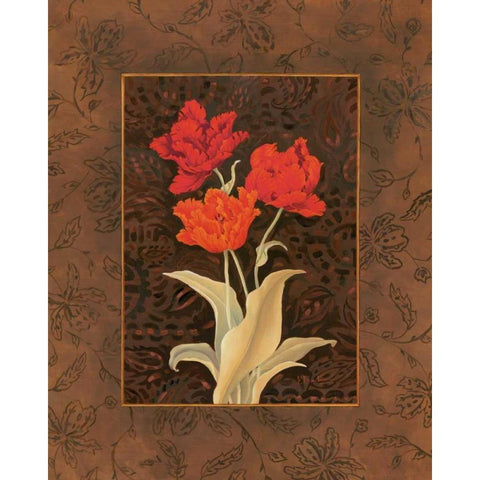 Damask Tulip Gold Ornate Wood Framed Art Print with Double Matting by Brent, Paul