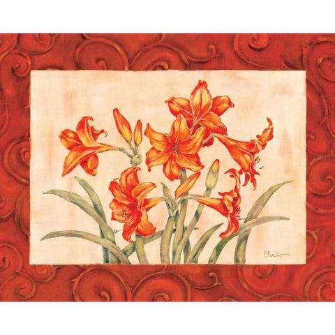 Linen Scroll Amaryllis Gold Ornate Wood Framed Art Print with Double Matting by Brent, Paul