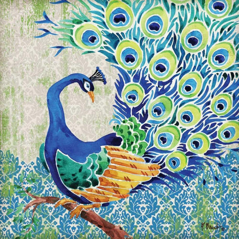 Patterned Peacock II White Modern Wood Framed Art Print with Double Matting by Brent, Paul