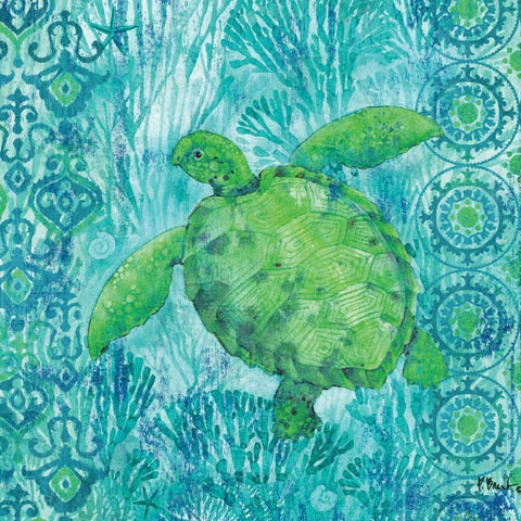 Turtle Batik Sq Black Modern Wood Framed Art Print with Double Matting by Brent, Paul