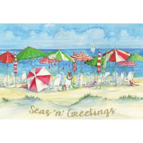 Holiday Beach Watercolor White Modern Wood Framed Art Print by Brent, Paul