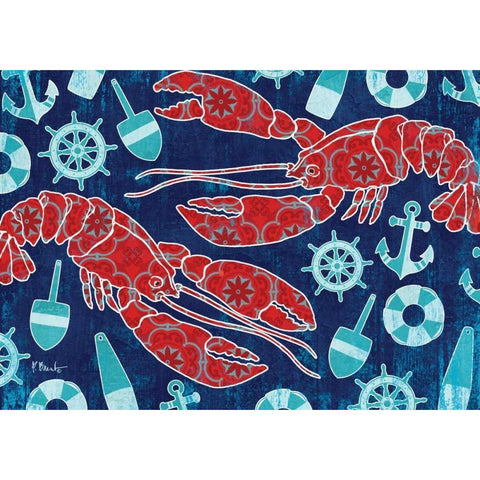 Pattern Lobsters Gold Ornate Wood Framed Art Print with Double Matting by Brent, Paul