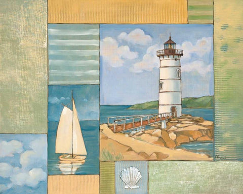 Lighthouse Collage II Black Ornate Wood Framed Art Print with Double Matting by Brent, Paul