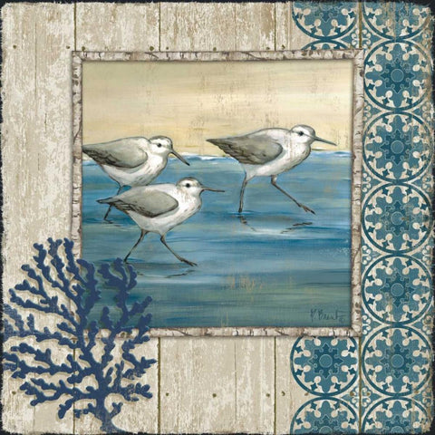 Sandpiper Shore I White Modern Wood Framed Art Print with Double Matting by Brent, Paul