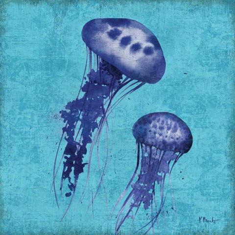 Indigo Jellyfish I Gold Ornate Wood Framed Art Print with Double Matting by Brent, Paul