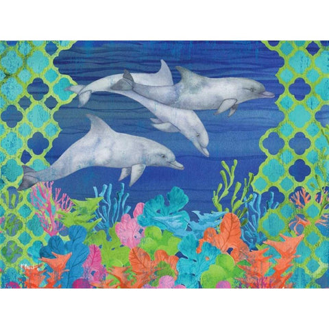 Geo Ocean Dolphins Gold Ornate Wood Framed Art Print with Double Matting by Brent, Paul