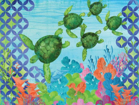 Geo Ocean Turtles White Modern Wood Framed Art Print with Double Matting by Brent, Paul