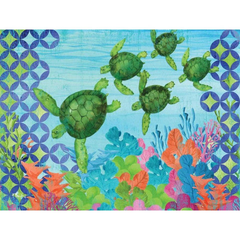 Geo Ocean Turtles Gold Ornate Wood Framed Art Print with Double Matting by Brent, Paul