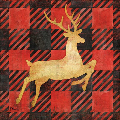 Buffalo Check Reindeer I Black Modern Wood Framed Art Print with Double Matting by Brent, Paul