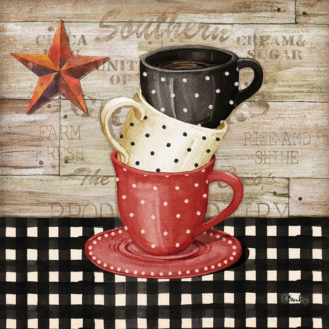 Farmhouse Coffe Cups I Black Modern Wood Framed Art Print by Brent, Paul