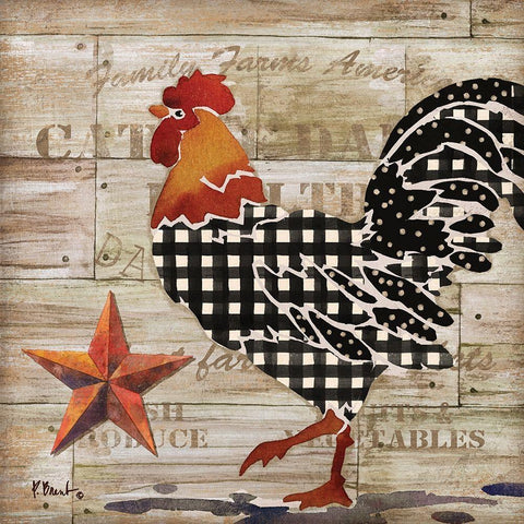 Farmhouse Rooster II Black Ornate Wood Framed Art Print with Double Matting by Brent, Paul